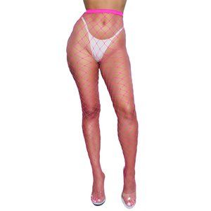 Wide Diamond Net Pantyhose - Hot Pink
